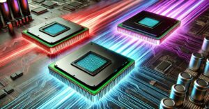 AI chips on circuit board with data streams representing next-gen hardware disruption