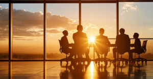 corporate leadership board meeting in a conference room