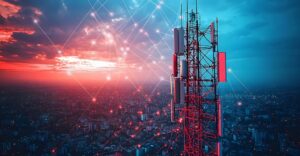 5G base station receiver on a telecommunication tower with network connections
