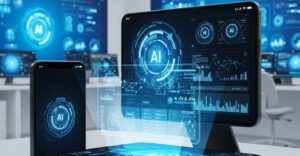 "Conceptual illustration of AI-powered hardware inspired by Jony Ive's design legacy