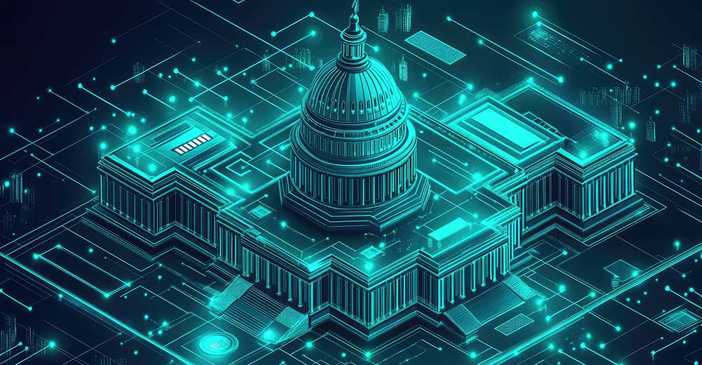 U.S. Capitol integrated with cybersecurity circuit patterns