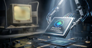 Legacy desktop computer contrasted with a modern chip representing a shift to Arm-based PCs