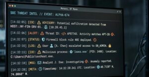 Cybersecurity interface showing symbols embedded in threat intelligence data to signal activity and alerts