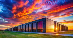 Large hyperscale data center facility in an open inland setting reflecting growth of AI infrastructure in the United States