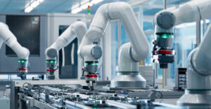 Automated robotic systems assembling advanced electronic components inside a semiconductor manufacturing facility