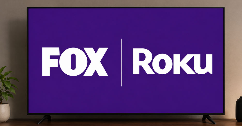 Fox and Roku logos displayed on a smart TV flat screen